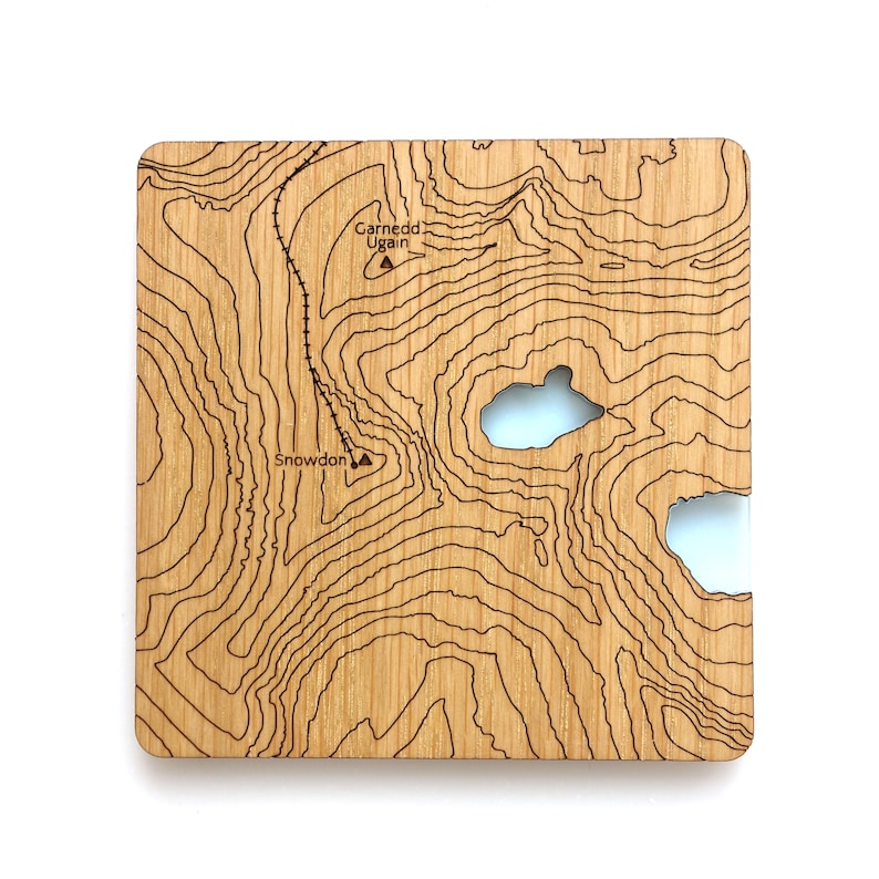 Wales, Snowdonia Coasters: laser etched maps on oak, a gift for walkers, hikers, dads & groomsmen image 3