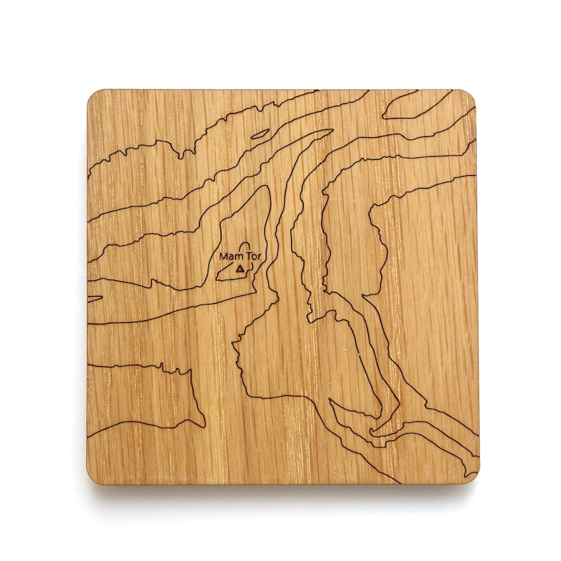 Peak District Coasters: laser etched maps on oak, a gift for walkers, hikers, dads & groomsmen image 6