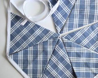 3.5 ft. Blue and White Plaid Party Banner Bunting Garland.