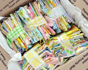 6 Oz Scraps. MULTI Color. Vintage Sheet Scrap Bundle. Stash Builder. Fabric Bundle. Floral. Gingham. Upcycle. Pink Yellow Green Blue Purple