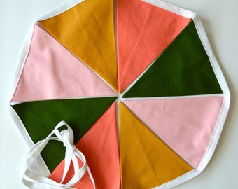 4ft Reusable Party Bunting Banner. Coral Pink Green Yellow. Mothers Day Birthday Spring