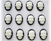 12 Gothic Day of the Dead White Sugar Skull with Flowers on Black Día de los Muertos Emo Wiccan 18mm x 13mm Resin CAMEOS Calaveras de Azúcar