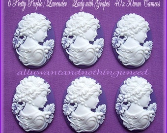 6 Blanc Dame italienne W raisins sur Green Swirl 40 mm x 30 mm Costume Bijoux Camées