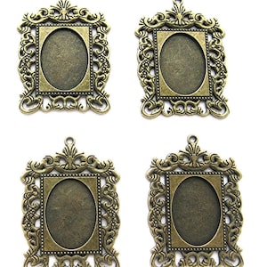 4 Antiqued Bronze Masterpiece Style 25mm x 18mm CAMEO Settings Frames Pendant Pendants 25mm x 18mmto make Costume Jewelry Crafts or Rosaries