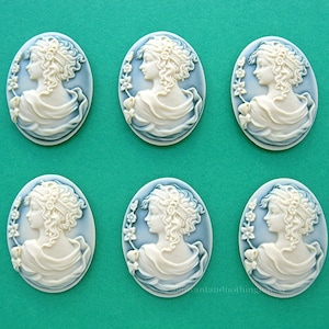 6 Ivory Color on Green Swirl Greek Goddess Lady with Flowers Looking Back 25mm x 18mm Cameo Resin Cameos Lot for Making Costume Jewelry