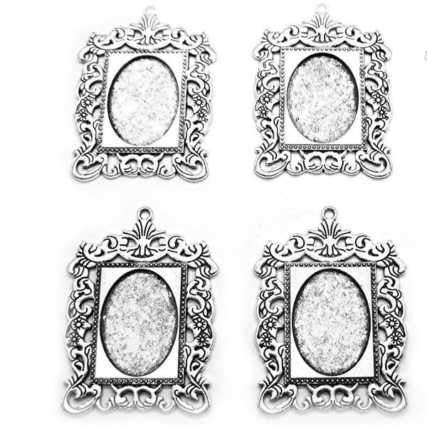 4 Antiqued Silvertone Masterpiece Style 25mm x 18mm CAMEO Settings Frames Pendant Pendants to Make Cameos Costume Jewelry Crafts or Rosaries