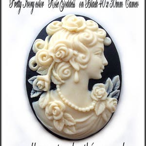 12 Assorted Styles Ivory color on Black 40mm x 30mm Resin CAMEOS LOT B for Making Costume Jewelry image 2