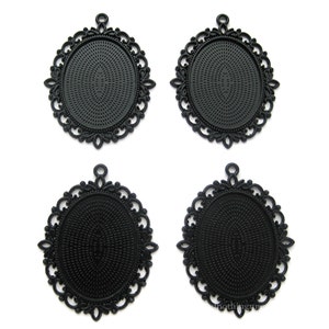 4 Black Metallic Gothic VERSAILLES Style 40mm x 30mm CAMEO Settings Frames Pendant Pendants 40mm x 30mm for Making Costume Jewelry or Crafts