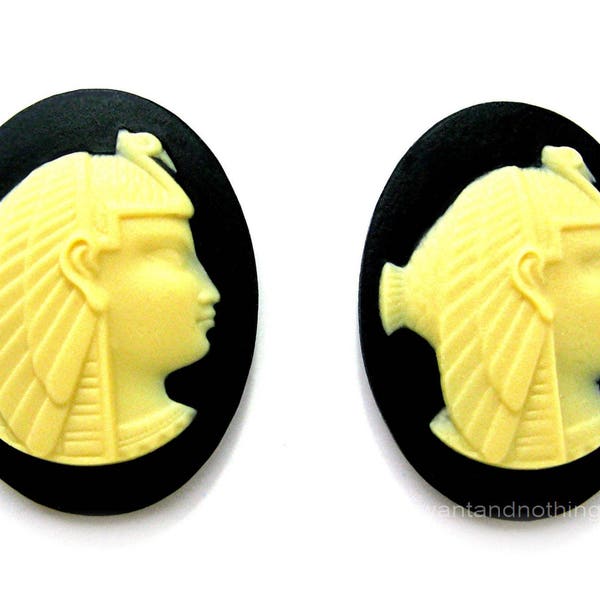 2 Ivory Color on Black Egyptian Queen Vulture Crown Goddess NEKHBET CLEOPATRA 40mm x 30mm Cameo Resin Cameos Lot for Making Costume Jewelry