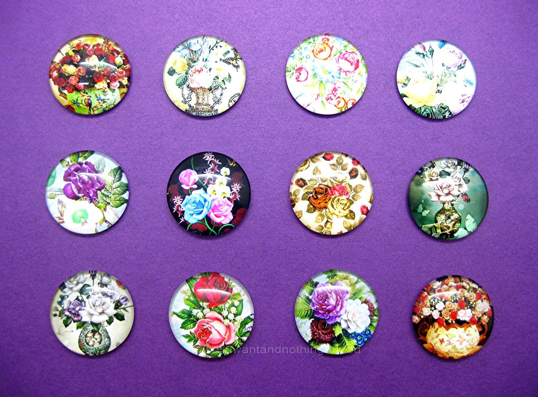 12 Different Glass 3D ROSE FLOWER Roses FLORAL Cameos 25mm Round 6mm