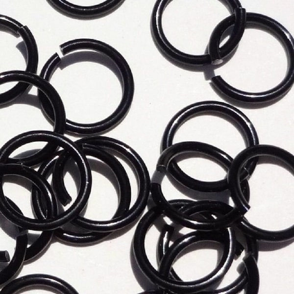 50 Shiny Metallic Solid Gothic BLACK 8mm STAINLESS STEEL Jumprings Jump Rings 16 Gauge Pendant Connectors for Making Costume Jewelry