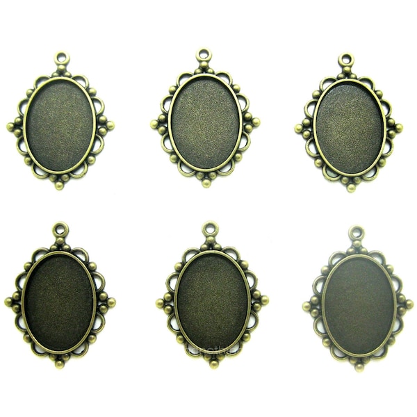 6 New ANTIQUED BRONZETONE 25mm x 18mm CAMEO Art Deco Style Settings Frames Pendant Pendants 25mm x 18mm for Making Costume Jewelry or Crafts