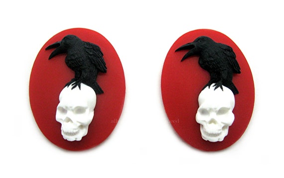 crow 2 X 25mm Vidrio Cabujón de Cráneo Gótico bird