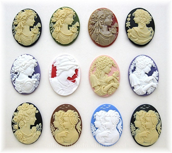 12 Mixed Styles & Colors GODDESS LADY 40mm x 30mm Costume Jewelry Cameo Lot A  for Costume Jewelry