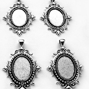 4 ANTIQUED Silvertone 25mm x 18mm Cameo ENCHANTED Goth Gothic Style Settings Frames Pendant Pendants for Making Costume Jewelry or Crafts