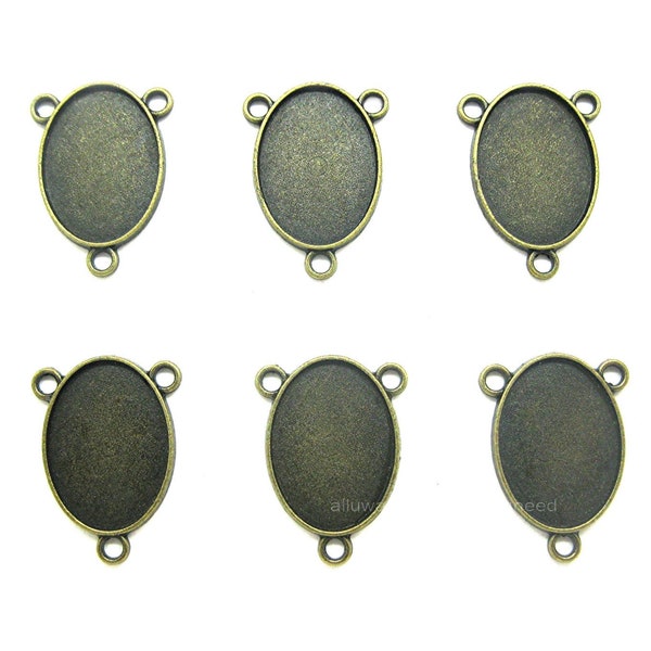 6 Antiqued BRONZE Tone AGGIE Style 25mm x 18mm Cameo Settings Frames Pendant Rosary Centers CONNECTORS to Make Rosaries Necklaces Catholic