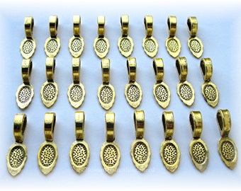 24 Pieces Gold Tone Glue on LARGE Leaf Bail Pendants 26m x 8mm x 7mm Hole 5mm x 8mm Make Pendants w/ Cameo Cabochons Cameos Stones Tiles ...