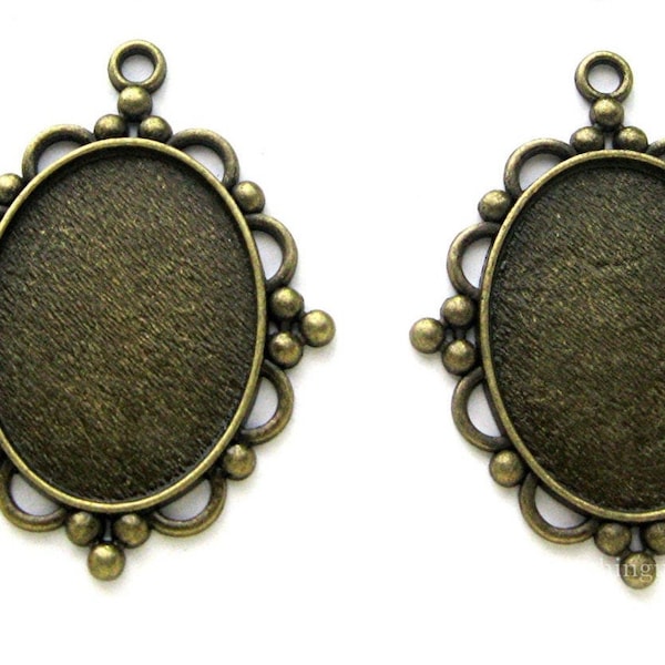 2 Antiqued BRONZE BRASS TONE 40mm x 30mm Cameo Art Deco Style Settings Frames Pendant Pendants 40mm x 30mm to make Costume Jewelry or Crafts