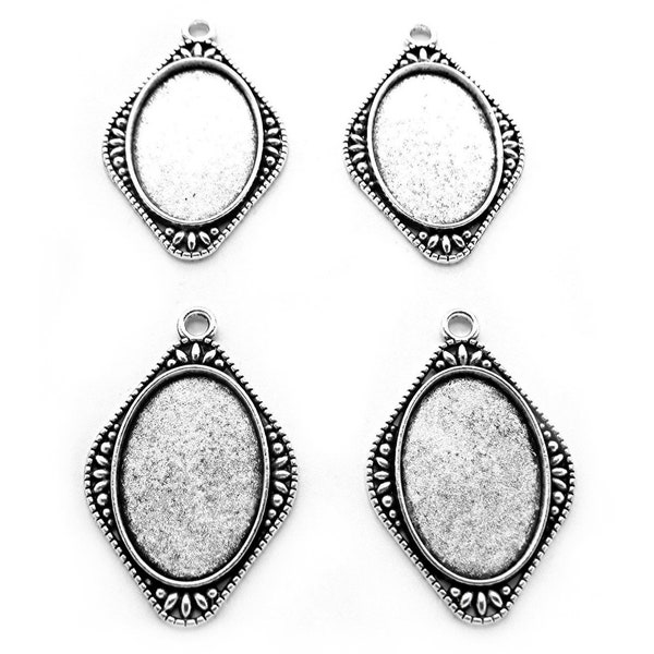 4 ANTIQUED Silvertone 30mm x 20mm Cameo SHEENA Goth Gothic Style Settings Frames Pendant Pendants for Making Costume Jewelry or Crafts