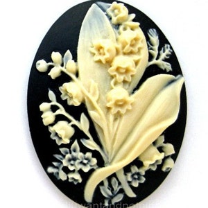 12 Assorted Styles Ivory color on Black 40mm x 30mm Resin CAMEOS LOT B for Making Costume Jewelry image 3