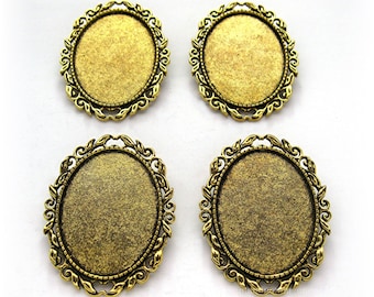4 Antiqued GOLDTONE Leaf & Scroll Style Brooch 40mm x 30mm CAMEO Frames Settings Pin Brooch Mountings for Making Costume Jewelry Crafts