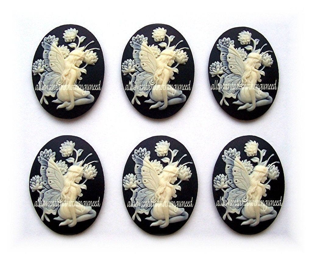 6 IVORY color 3/D FAIRY and THISTLE on GREEN 25mm x 18mm Costume Jewelry CAMEOS 6 IVORY color 3/D FAIRY and THISTLE on GREEN 25mm x 18mm Costume Jewelry CAMEOS