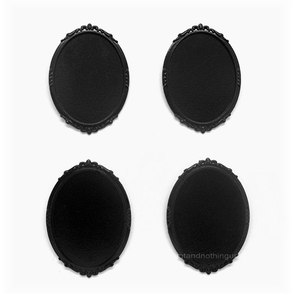 4 Solid BLACK Metallic ROMANTIC Style Pin Brooch Settings 40mm x 30mm CAMEO Frames Mountings for Making Costume Jewelry Crafts