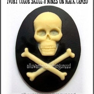4 Goth Punk Zombie Dead Goth Punk Halloween Emo SKULL and Bones Ivory Color on Black 40mm x 30mm Resin Cameos Costume Jewelry image 3