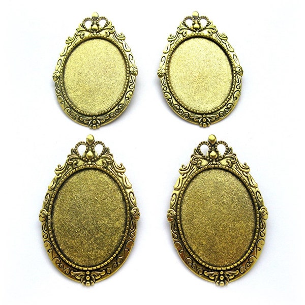 4 Antiqued GOLDTONE Gold Tone ROYAL Style Pin Pendant Brooch Settings 40mm x 30mm CAMEO Frames Mountings for Making Costume Jewelry Crafts