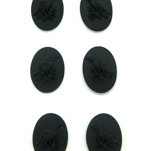 3 Matching Pairs Left & Right Goth Crow Raven Blackbird Wiccan Witch Emo Black on BLACK 18mm x 13mm Cabachons CAMEOS LOT Costume Jewelry