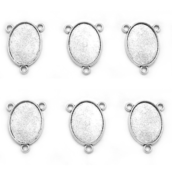 6 Antiqued SILVER Tone AGGIE Style 25mm x 18mm Cameo Settings Frames Pendant Rosary Centers CONNECTORS to Make Rosaries Necklaces Catholic