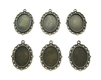6 New Punk Gothic Antiqued Bronzetone Brass VERSAILLES Style 25mm x 18mm Cameo Settings Frames Pendant Pendants for Costume Jewelry Crafts