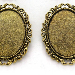 2 Antiqued GOLDTONE Leaf & Scroll Style Brooch 40mm x 30mm CAMEO Frames Settings Pin Brooch Mountings for Making Costume Jewelry Crafts