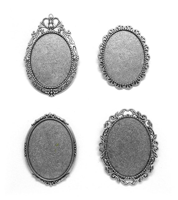 Lot De 2 Broches Ovales Anciennes NOS – Filigrane Argenté – Supports Vierges Pour Création Bijoux