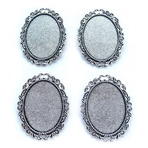 4 Antiqued SILVERTONE Leaf & Scroll Style Brooch 40mm x 30mm CAMEO Frames Settings Pin Brooch Mountings for Making Costume Jewelry Crafts