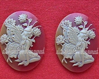 thumbnail interactive-video image 1 of 2 Unset Ivory On Black Resin Fairy & Ladybug Cameos – 40mm X 30mm – Costume Jewelry Making 1 of 2