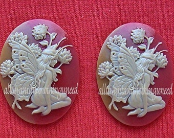 2 Unset Ivory On Black Resin Fairy & Ladybug Cameos – 40mm X 30mm – Costume Jewelry Making