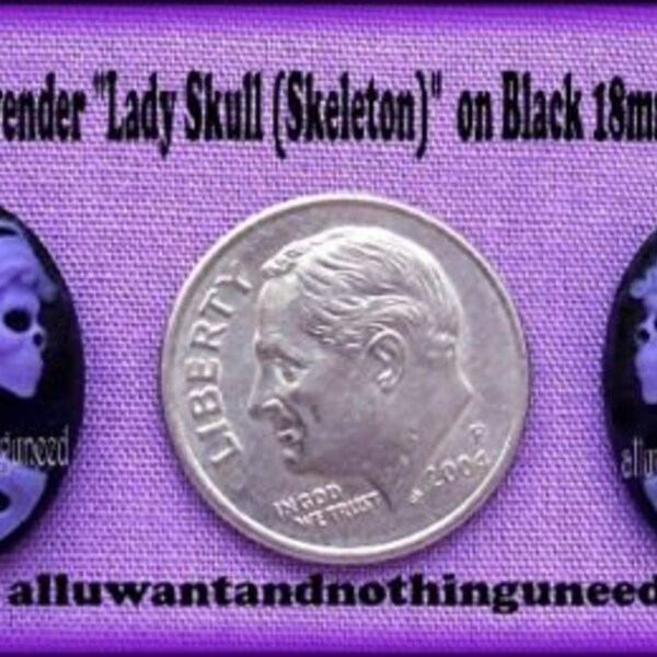 6 (3 L & R Pairs) Goth Punk Halloween Lolita Pirate PURPLE on Black SHE SKULL 18mm x 13mm Cameos Emo Lady Skeleton Cabochons Costume Jewelry