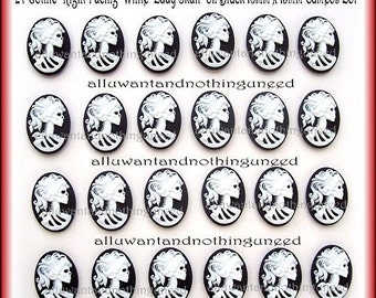 24 Goth Punk Halloween White Right facing LADY SKULL (12 Pairs) 18mm x 13mm CAMEOS Lot  Goth Emo Skeleton Day of Dead Lolita Costume Jewelry