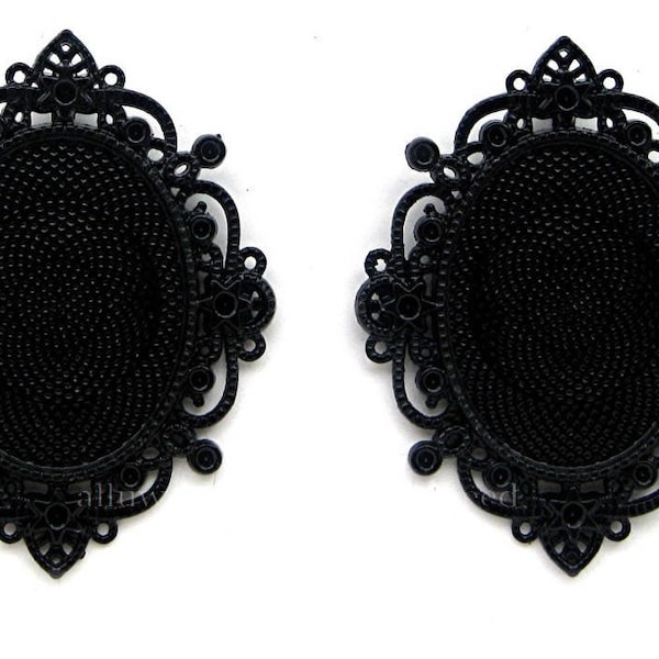 2 Metallic BLACK Color 40mm x 30mm CAMEO Imperial Style Settings Frames Pendant Pendants 40mm x 30mm for Making Costume Jewelry or Crafts