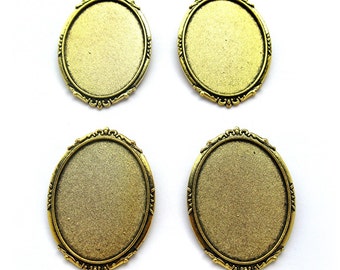 4 Antiqued GOLDTONE Gold Tone ROMANTIC Style Brooch 40mm x 30mm CAMEO Frames Settings Pin Mountings for Making Costume Jewelry Crafts