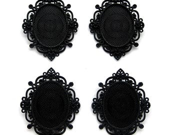 4 Metallic BLACK Color 40mm x 30mm CAMEO Imperial Style Settings Frames Pendant Pendants 40mm x 30mm for Making Costume Jewelry or Crafts