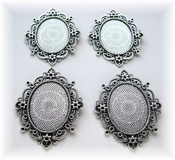 4 New Bright Goldtone IMPERIAL 40mm x 30mm CAMEO Costume PENDANTS Frame Setting