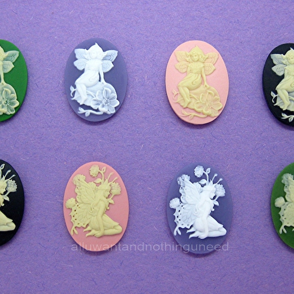 8 New Assorted/Mixed Colors Fairy with Flowers Unset 25mm x 18mm Costume Jewelry Cameos Lot for Making Costume Jewelry Crafts