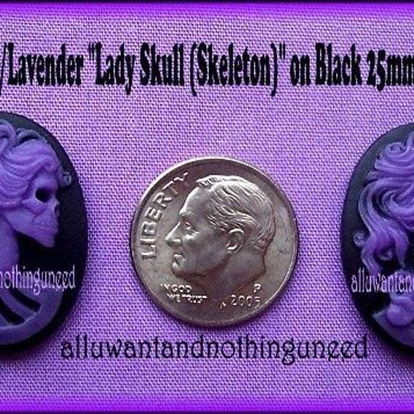 6 Unset Goth Punk Halloween Purple Lady She Skull Lolita Cameo on Black 25mm x18mm Goth Emo Skeleton Day of Dead Cabachons Costume Jewelry