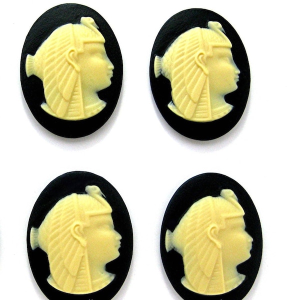 4 Ivory Color on Black Egyptian Queen Vulture Crown Goddess NEKHBET CLEOPATRA 40mm x 30mm Cameo Resin Cameos Lot for Making Costume Jewelry