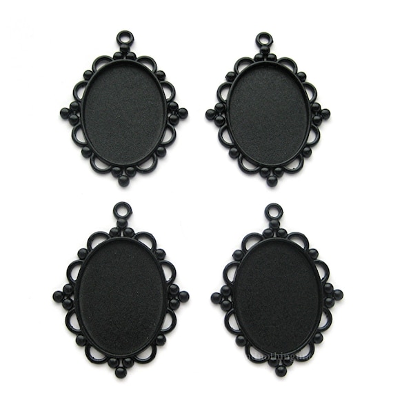 4 Antique Silvertone Art Deco 40mm x 30mm CAMEO Costume PENDANTS Frame Setting