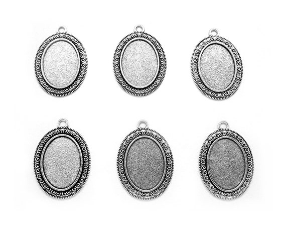 6 Antiqued Silvertone LEILANI style 25mm x 18mm CAMEO PENDANTS Frames Settings 6 Antiqued Silvertone LEILANI style 25mm x 18mm CAMEO PENDANTS Frames Settings