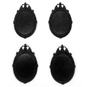 4 Solid BLACK Metallic ROYAL Style Pin Pendant Brooch Settings 40mm x 30mm CAMEO Frames Mountings for Making Costume Jewelry Crafts