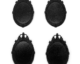 4 Solid BLACK Metallic ROYAL Style Pin Pendant Brooch Settings 40mm x 30mm CAMEO Frames Mountings for Making Costume Jewelry Crafts